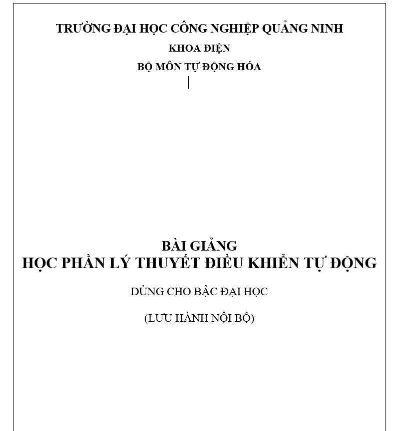 Bài giảng lý thuyết điều khiển tự động