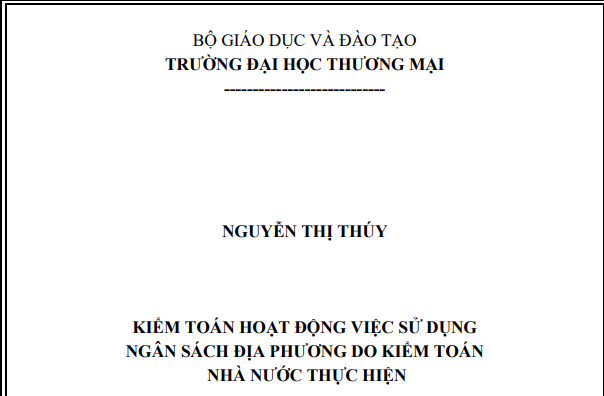 Luận án: Kiểm toán hoạt động việc sử dụng ngân sách địa phương do kiểm toán nhà nước thực hiện