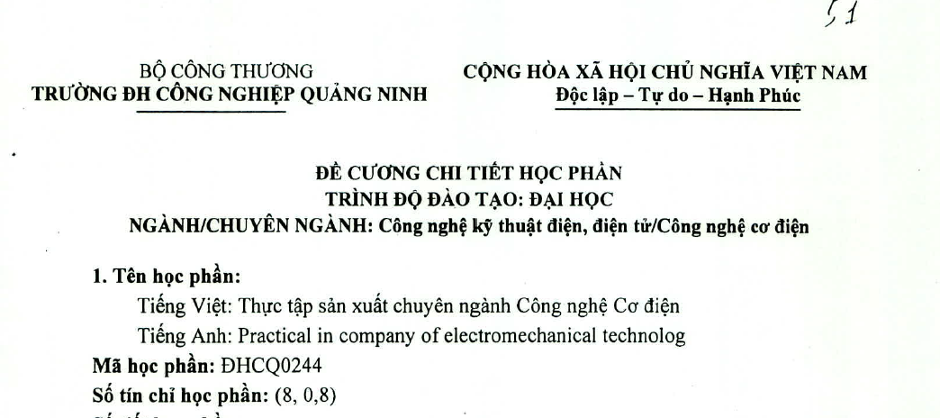 Đề cương chi tiết học phần công nghệ kỹ thuật điện, điện tử, công nghệ cơ điện